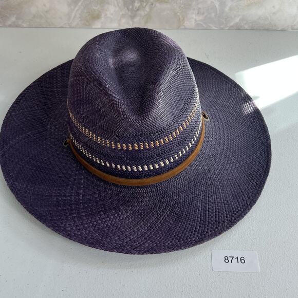 Freya Wide Brim Fedora Women's L Gazania Hat 100% Straw Purple Leather Band - Picture 16 of 16